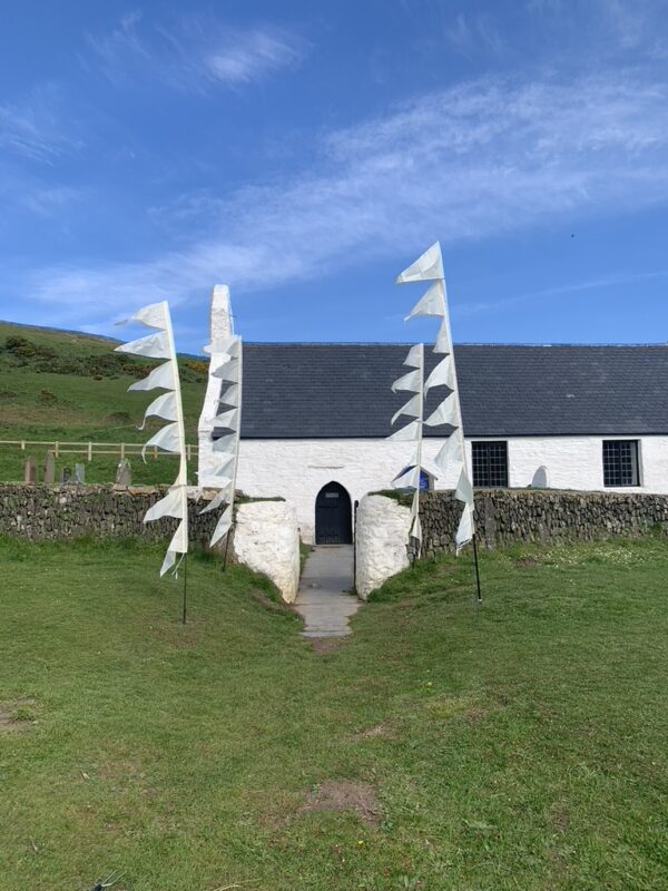 Wedding Welsh Chuch 4 flags tunnel